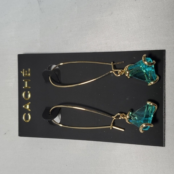 Cache French wire gold with aqua stone earrings - Picture 2 of 3